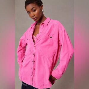 Pilcro by Anthropologie Pink‎ Oversized Micro Corduroy Button Up Shirt Size M